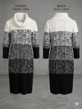 Y2K Studio One Black & White Cable Knit Midi Dress